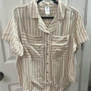 Striped Beige Button-Up Blouse